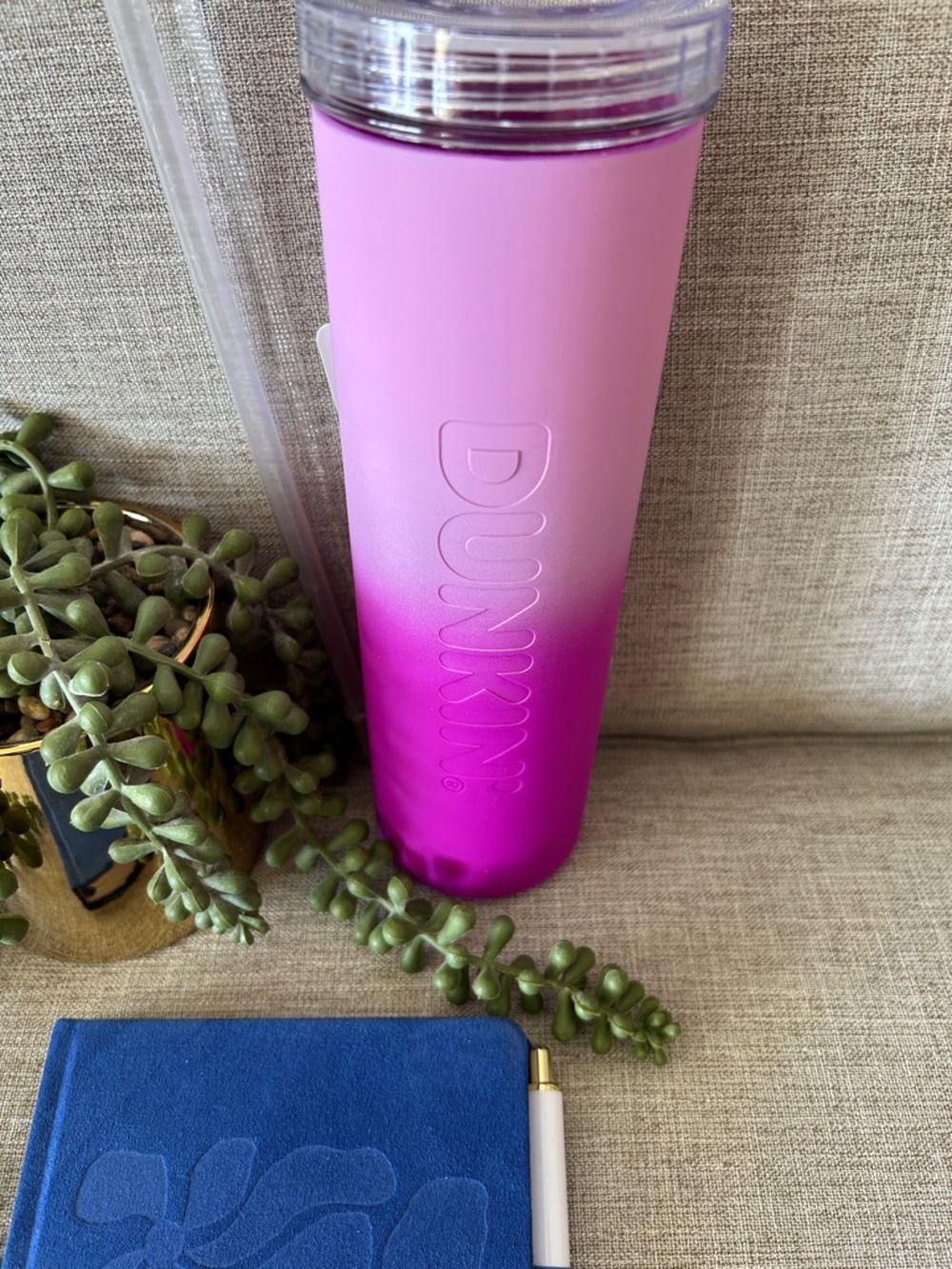 Dunkin Pink Gradient Tumbler - Tall Insulated Travel Cup and Blue journal - Picture 4 of 6